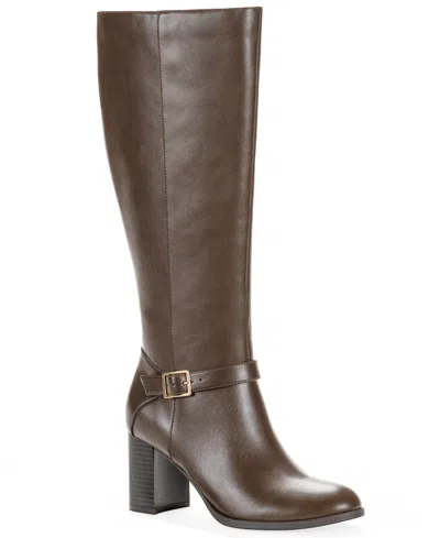 Style & Co Women's Ruthh Round Toe Buckle Detail Dress Boots, Macy's Exclusive In Brown