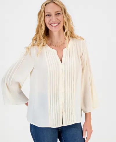 Style & Co Women's Satin Bell-sleeve Pintuck Blouse, Macy's Exclusive In Neutral