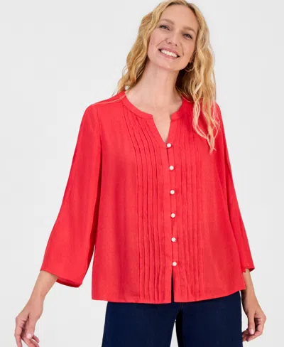 Style & Co Women's Satin Bell-sleeve Pintuck Blouse, Macy's Exclusive In Red