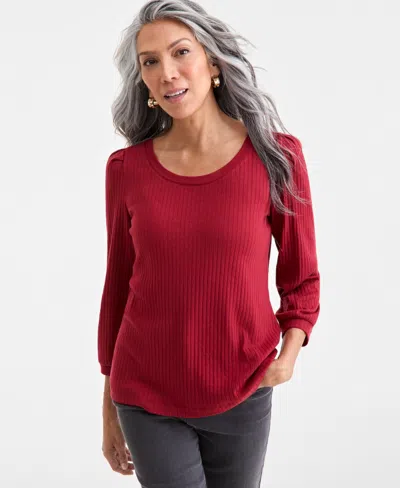 Style & Co Women's Scoop-neck Long-sleeve Ribbed Knit Top, Macy's Exclusive In Burgundy