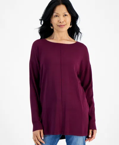 Style & Co Women's Seam-front Boat-neck Tunic Sweater, Created For Macy's In Berried Treasure