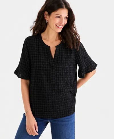 Style & Co Women's Seersucker Split-neck Popover Top, Macy's Exclusive In Black