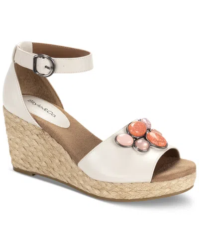 Style & Co Women's Seleeney Wedge Sandals, Created For Macy's In White