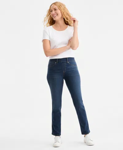 Style & Co Women's Shaping Pull-on Straight Jeans, Macy's Exclusive In Blue