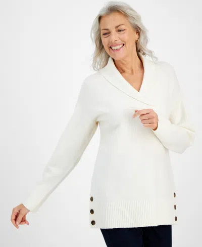 Style & Co Women's Shawl Collar Button-hem Tunic Sweater, Created For Macy's In Eggnog