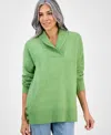 Style & Co Women's Shawl Collar Button-hem Tunic Sweater, Created For Macy's In Green