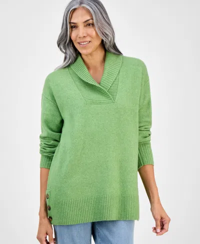 Style & Co Women's Shawl Collar Button-hem Tunic Sweater, Created For Macy's In Green