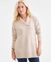 Style & Co Women's Shawl Collar Button-hem Tunic Sweater, Created For Macy's In Neutral