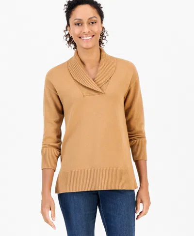 Style & Co Women's Shawl Collar Cotton-blend Sweater, Macy's Exclusive In Beechwood