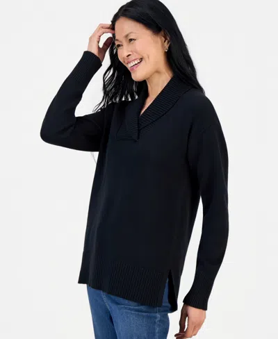 Style & Co Women's Shawl Collar Cotton-blend Sweater, Macy's Exclusive In Deep Black