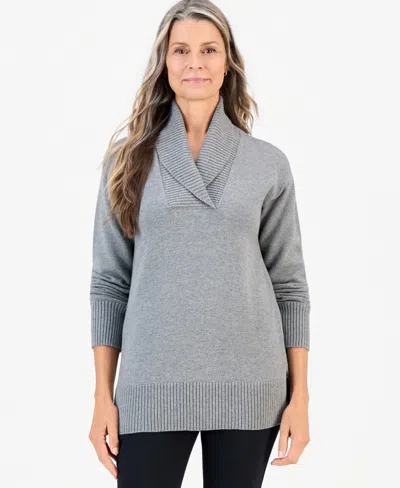 Style & Co Women's Shawl Collar Cotton-blend Sweater, Macy's Exclusive In Stormy Heather