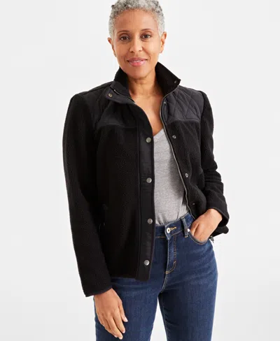 Style & Co Women's Sherpa Jacket, Created For Macy's In Deep Black