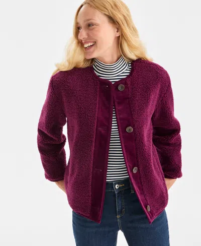 Style & Co Women's Sherpa Jacket With Corduroy Trim, Macy's Exclusive In Burgundy