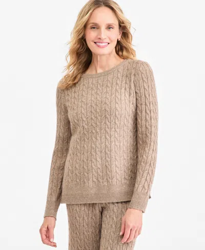 Style & Co Women's Shine Boatneck Cable-knit Sweater, Macy's Exclusive In Brown
