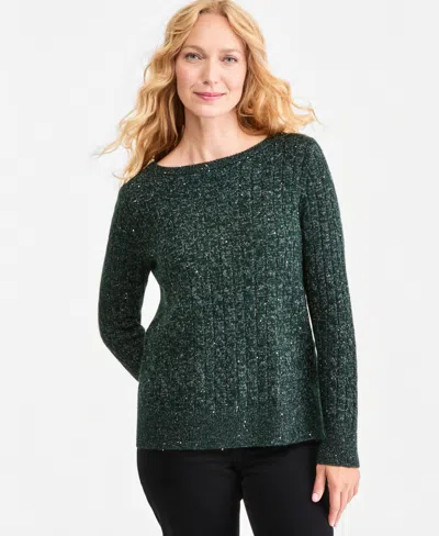 Style & Co Women's Shine Boatneck Cable-knit Sweater, Macy's Exclusive In Green
