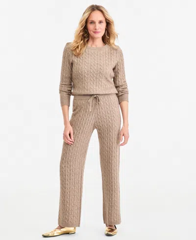 Style & Co Women's Shine Cable-knit Wide-leg Sweater Pants, Macy's Exclusive In Neutral