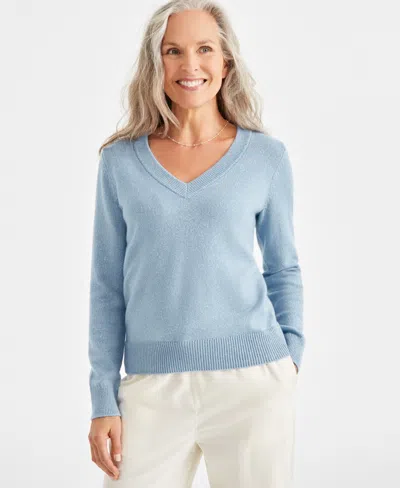 Style & Co Petite Whimsy Shine Pullover V-neck Sweater, Created For Macy's In Shine Pale Hydra