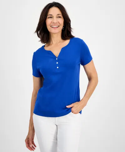Style & Co Women's Short-sleeve Cotton Henley Top, Created For Macy's