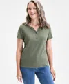 Style & Co Women's Short-sleeve Cotton Henley Top, Created For Macy's In Green