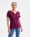 Style & Co Plus Size Short-sleeve Henley Top, Exclusively At Macy's In Purple
