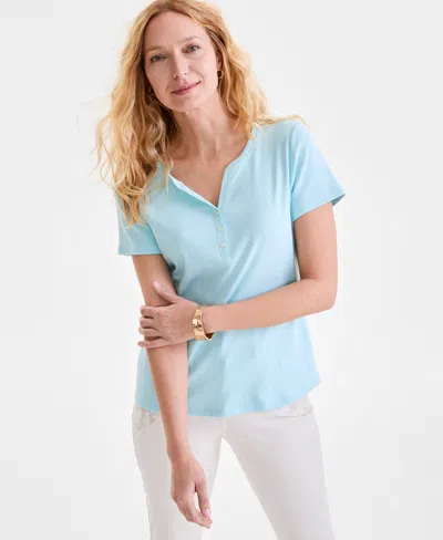 STYLE & CO WOMEN'S SHORT-SLEEVE COTTON HENLEY TOP, CREATED FOR MACY'S