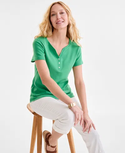 Style & Co Petite Cotton Henley Short-sleeve T-shirt, Created For Macy's In Hampton Green