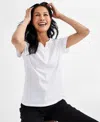 Style & Co Women's Short-sleeve Cotton Henley Top, Exclusively At Macy's In Bright White