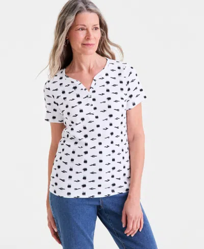 Style & Co Women's Short-sleeve Cotton Henley Top, Exclusively At Macy's In White