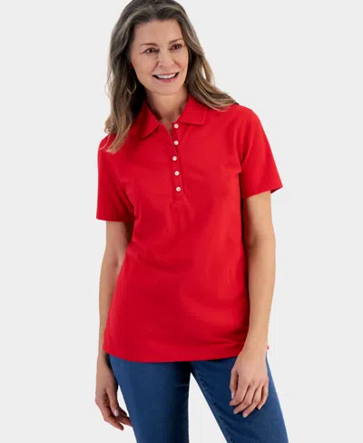 Style & Co Women's Short-sleeve Cotton Polo Shirt, Created For Macy's In Gumball Red