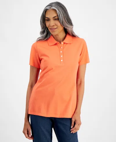 Style & Co Women's Short-sleeve Cotton Polo Shirt, Created For Macy's In Hot Coral