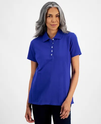 Style & Co Women's Short-sleeve Cotton Polo Shirt, Created For Macy's In Jazzy Blue