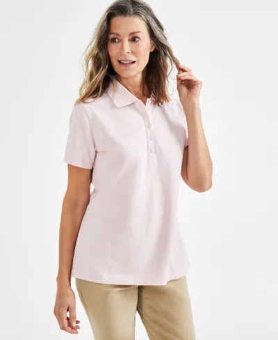 Style & Co Women's Short-sleeve Cotton Polo Shirt, Created For Macy's In Lotus Pink