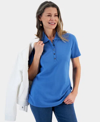 Style & Co Women's Short-sleeve Cotton Polo Shirt, Created For Macy's In Riverside