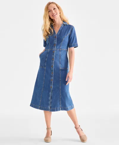 Style & Co Women's Short-sleeve Denim Shirtdress, Exclusively At Macy's In Medium Light