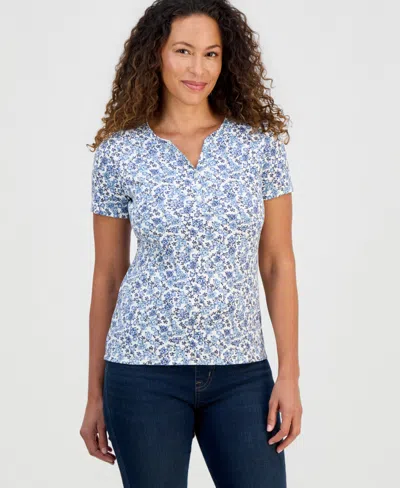 Style & Co Women's Short-sleeve Henley Top, Macy's Exclusive In Blue