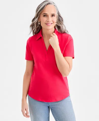 Style & Co Women's Short-sleeve Knit Polo Shirt, Exclusively At Macy's In Red