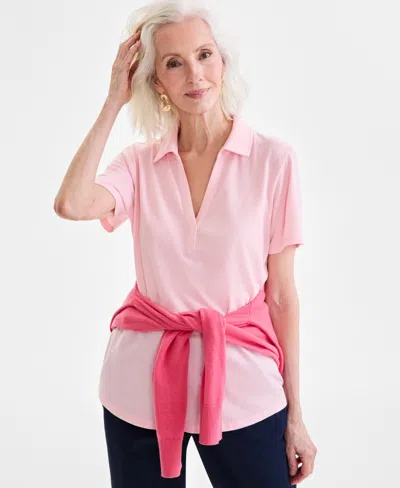 Style & Co Women's Short-sleeve Knit Polo Shirt, Exclusively At Macy's In Peachy Pink