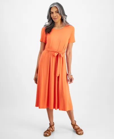 Style & Co Women's Short-sleeve T-shirt Dress, Created For Macy's In Hot Coral