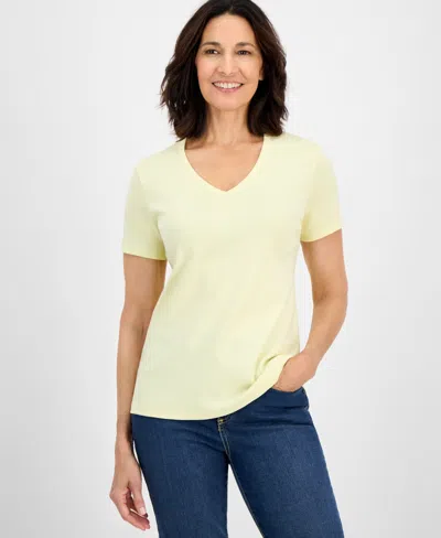 Style & Co Women's Short Sleeve V-neck Cotton Top, Created For Macy's In Yellow