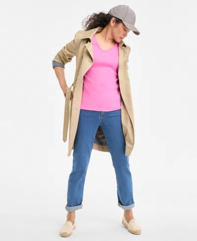 Style & Co Women's Short Sleeve V-neck Cotton Top, Created For Macy's In Pink