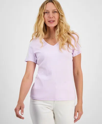 Style & Co Women's Short Sleeve V-neck Cotton Top, Created For Macy's
