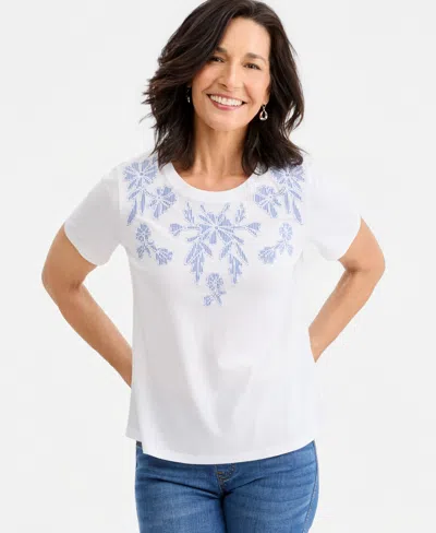Style & Co Women's Short-sleeve Applique T-shirt, Macy's Exclusive In White