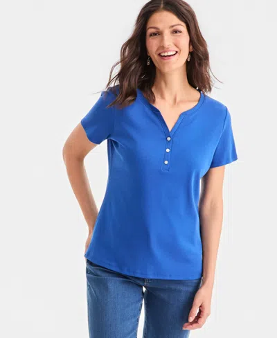 Style & Co Style Co Womens Short Sleeve Cotton Henley Top Pxs 4x Exclusively At Macys In Blue