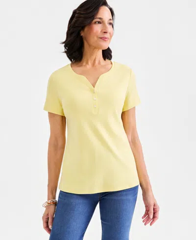 Style & Co Women's Short-sleeve Cotton Henley Top, Exclusively At Macy's In Yellow