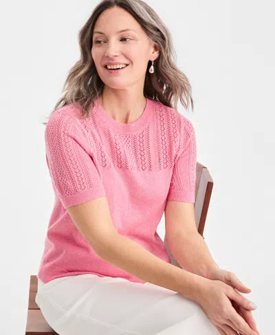 Style & Co Women's Short-sleeve Pointelle Lurex Sweater, Macy's Exclusive In Pink