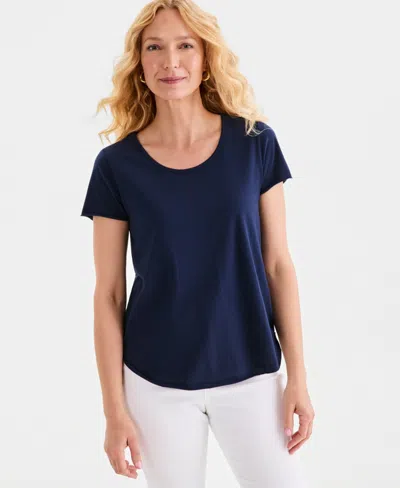 Style & Co Style Co Womens Cotton Short Sleeve Scoop Neck Top Pxs 4x Created For Macys In Wild Berry Pink