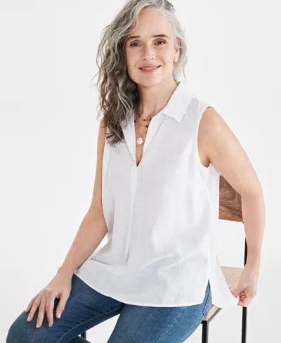 Style & Co Women's Sleeveless Popover Shirt, Created For Macy's In Bright White