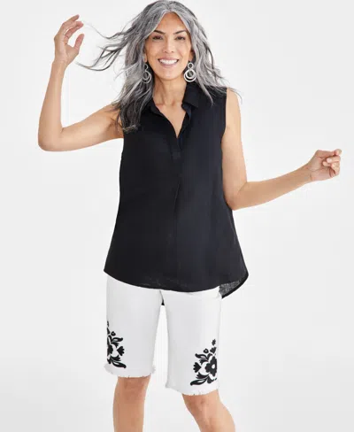 Style & Co Women's Sleeveless Popover Shirt, Created For Macy's In Deep Black
