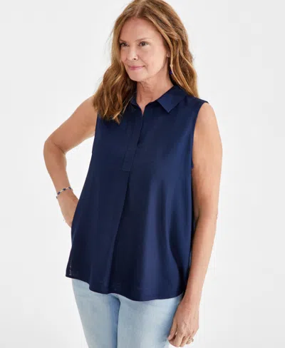 Style & Co Women's Sleeveless Popover Shirt, Created For Macy's In Industrial Blue
