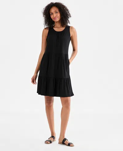 Style & Co Style Co Womens Sleeveless Tiered Knit Dress Macys Exclusive In Black